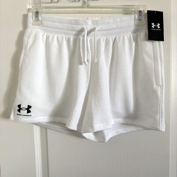 Under Armour Rival Terry Shorts Fleece Sweats Loungewear White Size Medium NEW - Picture 3 of 7